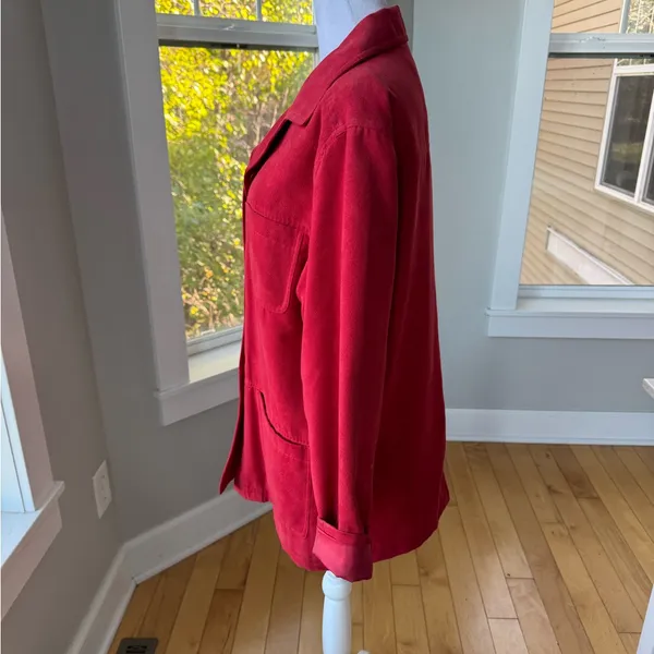 Vintage Coaco Red Faux Suede Chore Coat Utility Jacket Fully Lined Size Small - Image 4