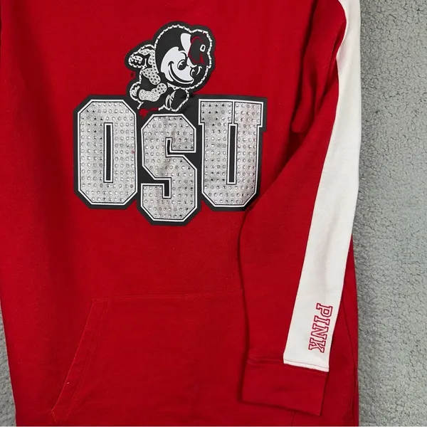 Pink Victoria Secret x The Ohio State University Top Womens Red XS Studded Hood - Image 5