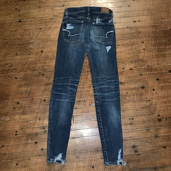 American Eagle destroyed distressed dark wash hi-rise stretchy jeggings - Image 2