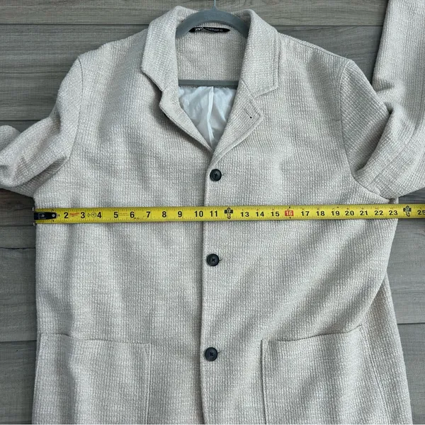 Zara Tan Beige Boucle Knit Cotton Single Breasted Textured Blazer Jacket XL - Image 8