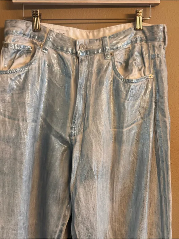 ZARA‎ Baggy Foil Coated Mid Rise Denim - Image 3