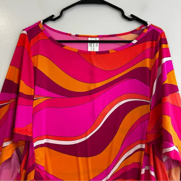 NWT Trina Turk Vivid Vista Pink/Orange Cover Up Mini Swim Tunic Dress Size Small - Image 3