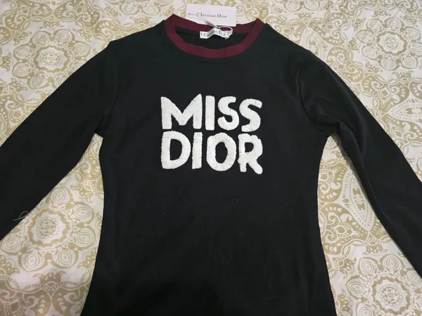 Christian Dior Miss Dior Black Long Sleeve Top Burgundy Trim - Image 4