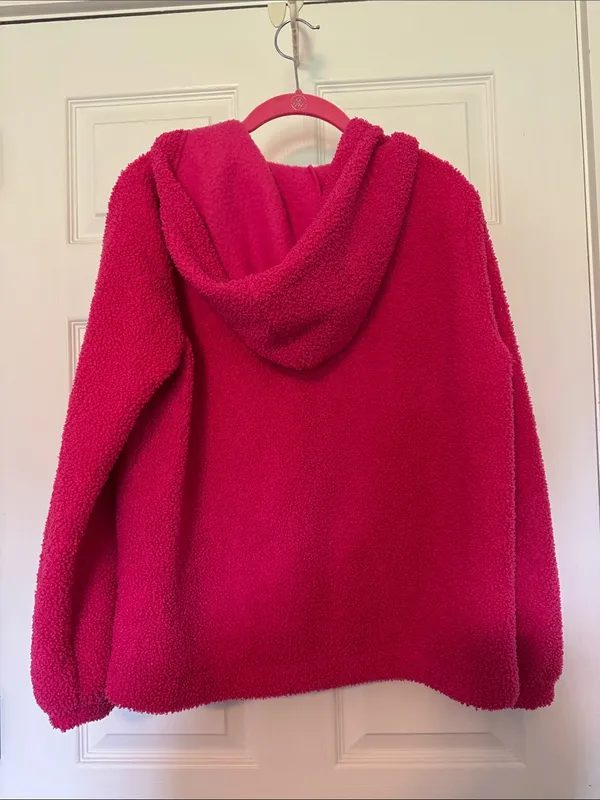 LOFT Bright Fuchsia Plush Sherpa Hooded Pullover - Image 6