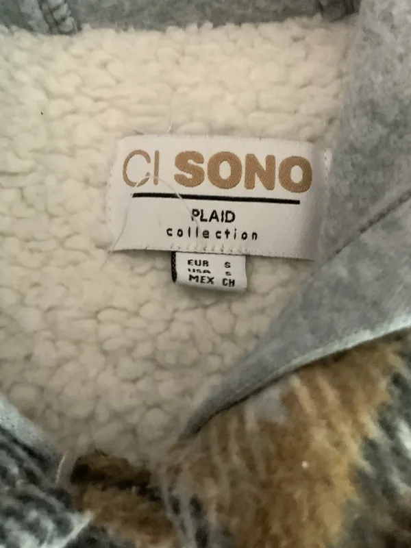 Ci Sono Men's Plaid Collection Cropped Jacket Small Flannel Pocket Hoodie Grey - Image 2