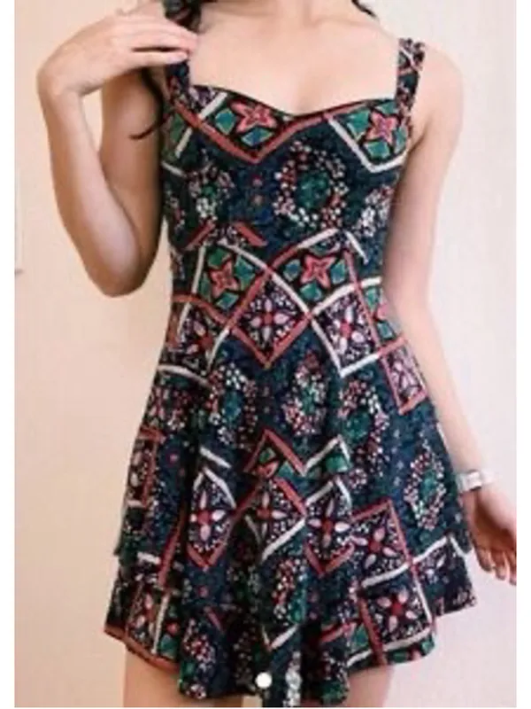 Free People Floral Mirror Image Stretch Fit Flare Dress Size L - Image 7