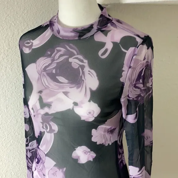 Sheer Dress Black with Purple Flowers - NWOT - Image 2