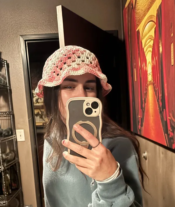 Handmade Crochet Pink & White Bucket Hat - Image 5