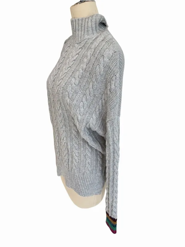 Boden Cable Knit Turtleneck Sweater Gray Large - Image 4