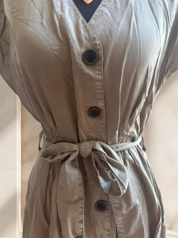 Zara Button-Front Shirt Dress in Olive Taupe - Image 2