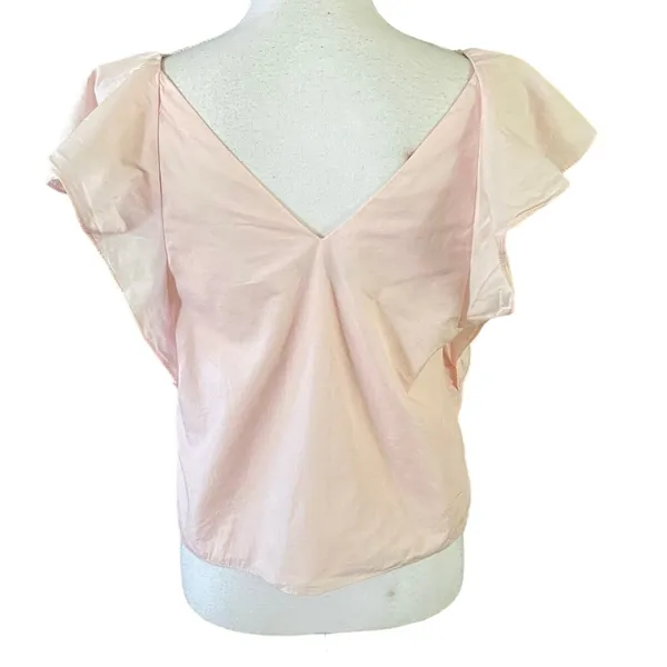 Zara TRF Size M Light Pink Ruffle Cotton Poplin Top Shirt Lined - Image 2