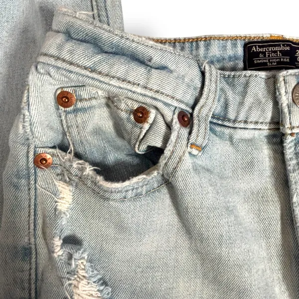Abercrombie & Fitch Simone High Rise Slim Jeans Distressed Light Wash Raw Hem 25 - Image 6