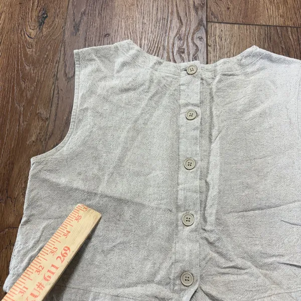 A New Day Womens XS Linen Button Back Sleeveless Crop Top Oatmeal Minimalist - Image 8