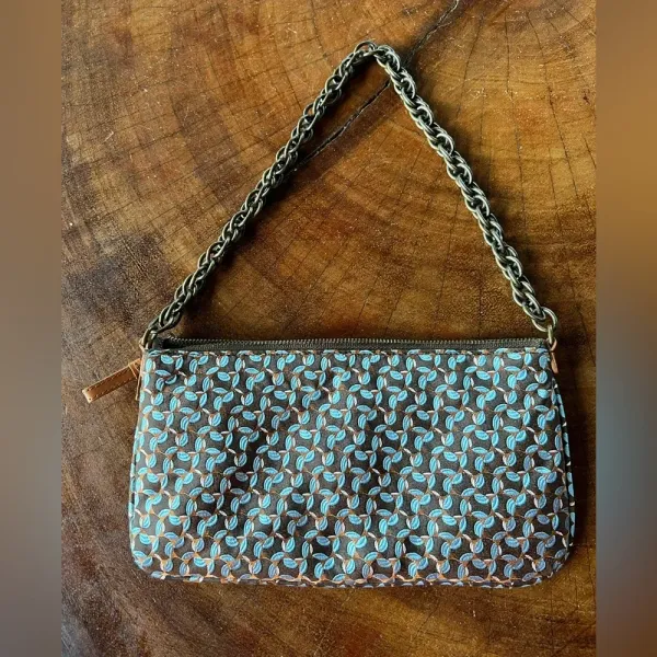 Vintage Y2K Small J. Crew Blue 100% Silk Shoulder Bag Chain Handle Purse Clutch - Image 2