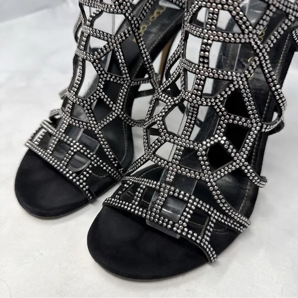 Sergio Rossi Vintage Y2K Studded Spider Web Strappy Sandal Heels Black Widow 36 - Image 5