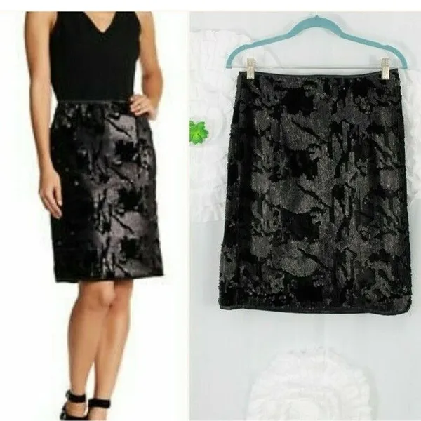 Romeo and Juliet Couture Black Velvet Sequin Skirt Pencil Straight Size MED - Image 2
