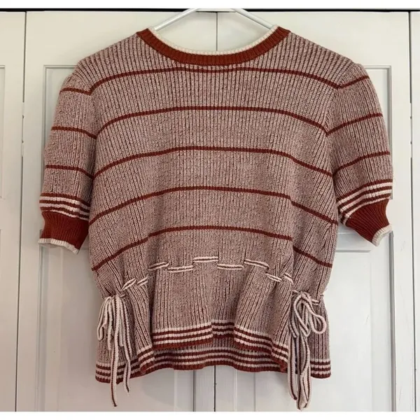 Ontwelfth puff sleeve striped short sleeve knit top M - Image 3
