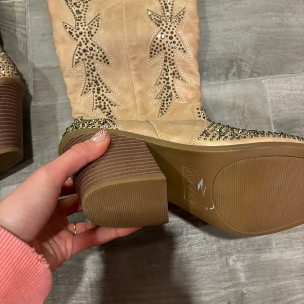 Sugar Kammy Bling Boots Rhinestone Pull On Western Boot Tan Size 11 - Image 6
