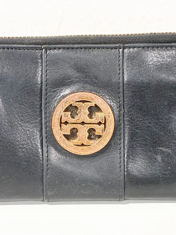 Tory Burch Carson Zip Continental Wallet Black Soft Leather Gold Hardware - Image 2