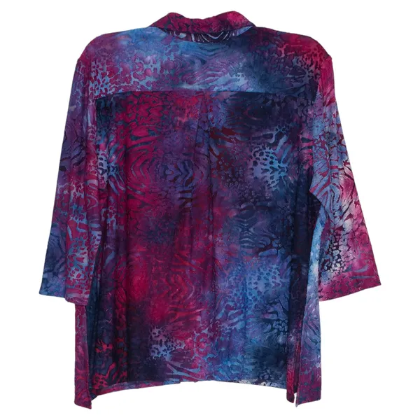 3/4 Sleeve Button Top Animal Print Textured Abstract Art To Wear Colorful XL - Image 3
