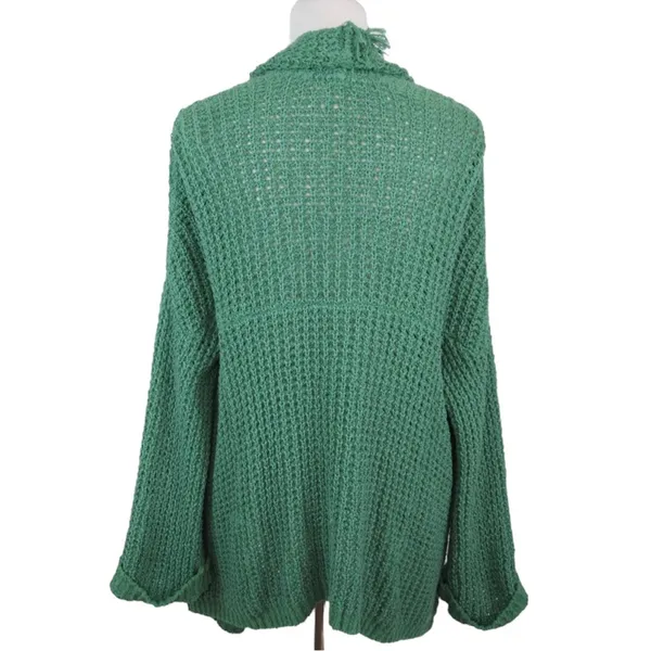 FREE PEOPLE I’ll Be Around Silk Blend Green Knit Oversized Cardigan Size Medium - Image 7