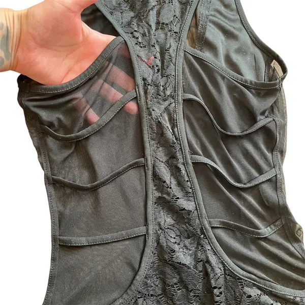 NWT A’Gaci Black lace & mesh bodysuit S floral lace sexy body suit club festival - Image 5