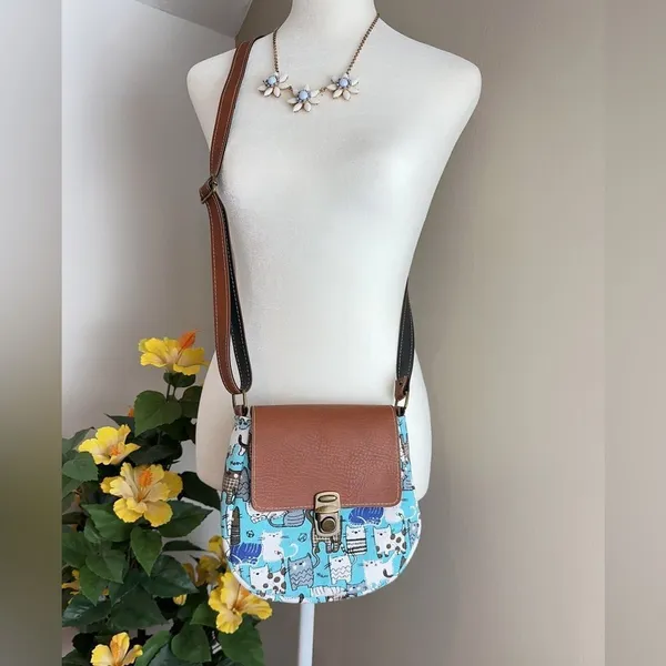 New Small Crossbody bag with‎ cat prints Brown - Image 6