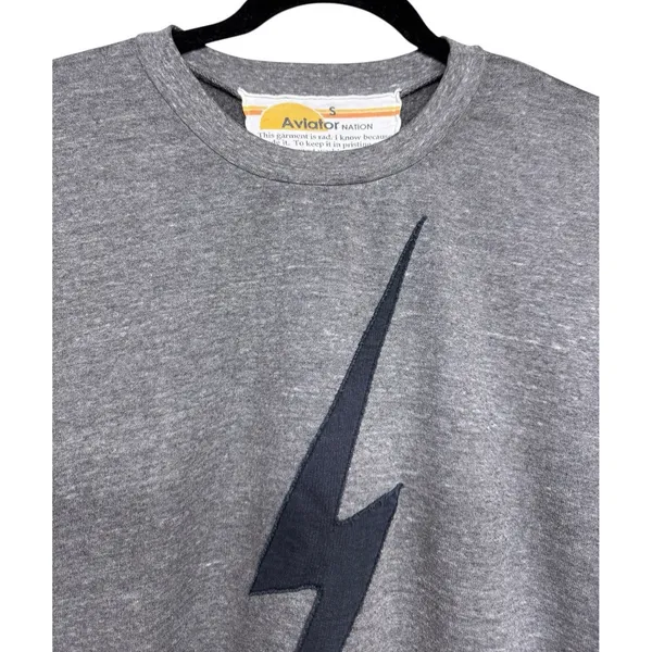 Aviator Nation Bolt Stitch Relaxed Crew Sweatshirt Gray Size‎ Small - Image 3