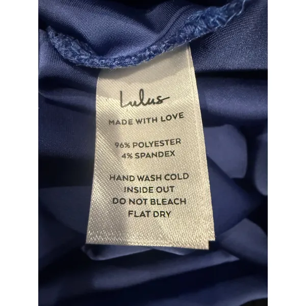 NWT Lulus Classic Elegance Satin Sleeveless Mock-Neck Slit Maxi Dress Large Blue - Image 11