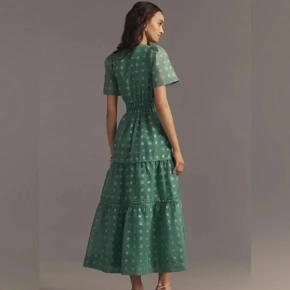Anthropologie Green Floral Jacquard Somerset‎ Maxi Dress Size 3X - Image 3