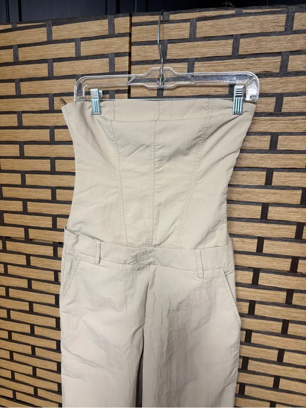 Zara Tan Parachute Wide Leg Strapless Jumpsuit Size XS - Image 3