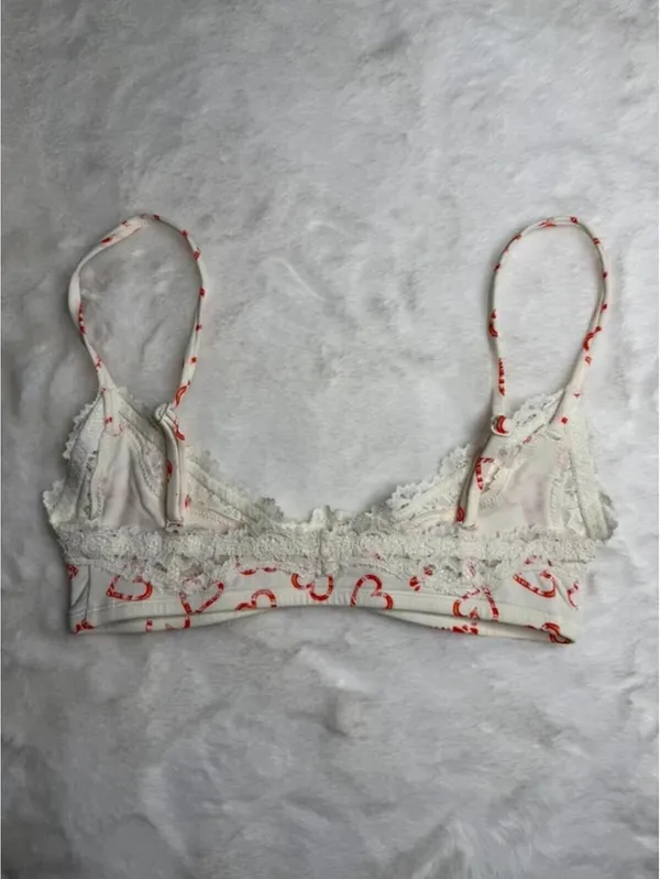 SKIMS Heart Print Lace Bralette White & Red XXS New - Image 3