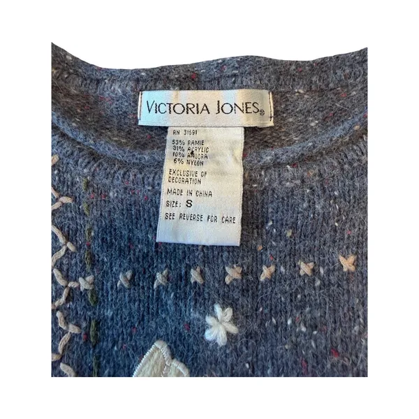 Victoria Jones Vtg‎ Snowman Embroidered Blue Angora Blend Sweater S Roll Collar - Image 2