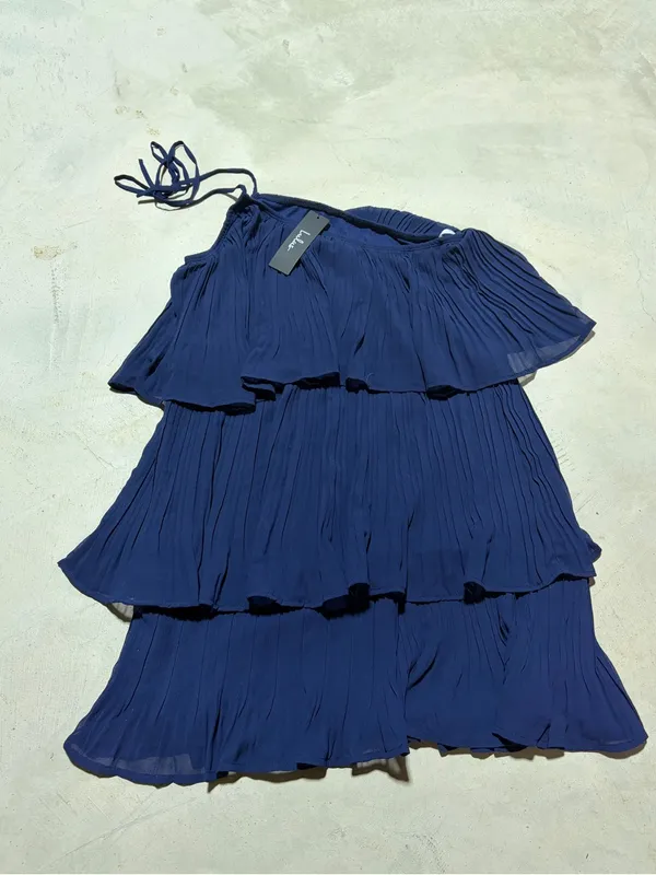 Lulus NWT blowing kisses Navy One-Shoulder Tiered Mini Dress MSRP$59 small - Image 8