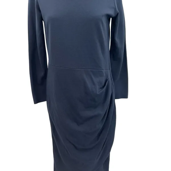Armani Collezioni Draped Sheath Dress Classic Long Sleeve Navy Blue‎ Size 10 - Image 4