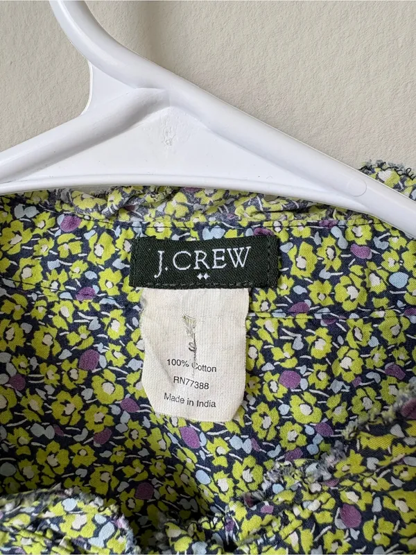 J.Crew Floral Ruffle Blouse 100% Cotton Button Front Cottagecore Preppy - Image 5