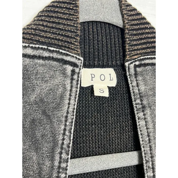 POL Brown Black Cardigan Small Open Front Chunky Knit Acid Wash Boho Grunge - Image 4