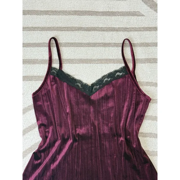 90s Y2k Womens Burgundy Velvet Lace Babydoll Vampy Whimsigoth Cami Tank Top Sz M - Image 4