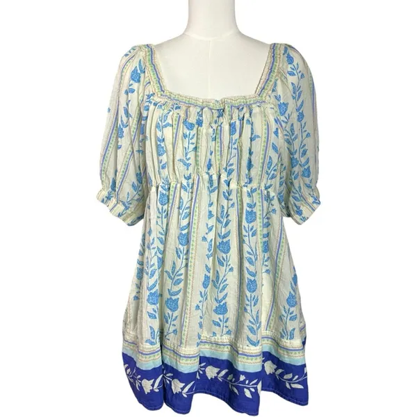 Free People Bohemian 70s Block Print Santorini Printed Babydoll Tunic Size Large - Image 3