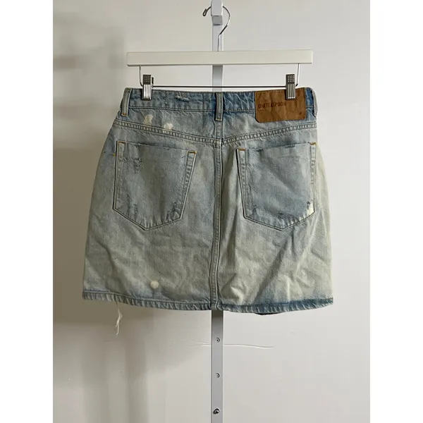 One Teaspoon Sz 26/XS Viper Light Blue Distressed Button Front Denim Mini Skirt - Image 3