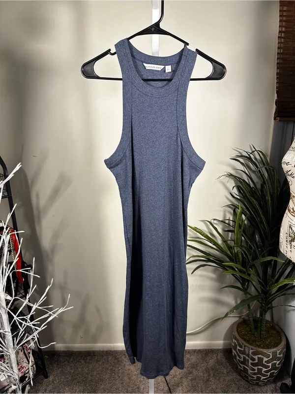 X155. Calvin Klein Dark Blue Ribbed Racerback Maxi Dress - Image 2