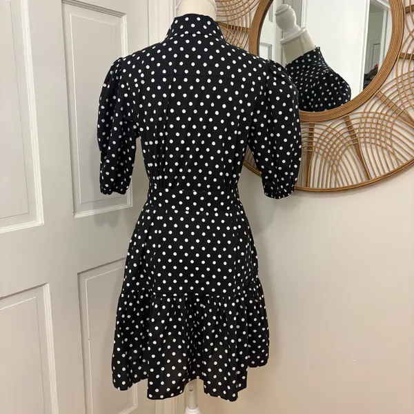 Kate Spade Harmony Dot Lake Dress M Black‎ Cotton Puff Sleeve Mini Retro Chic - Image 8