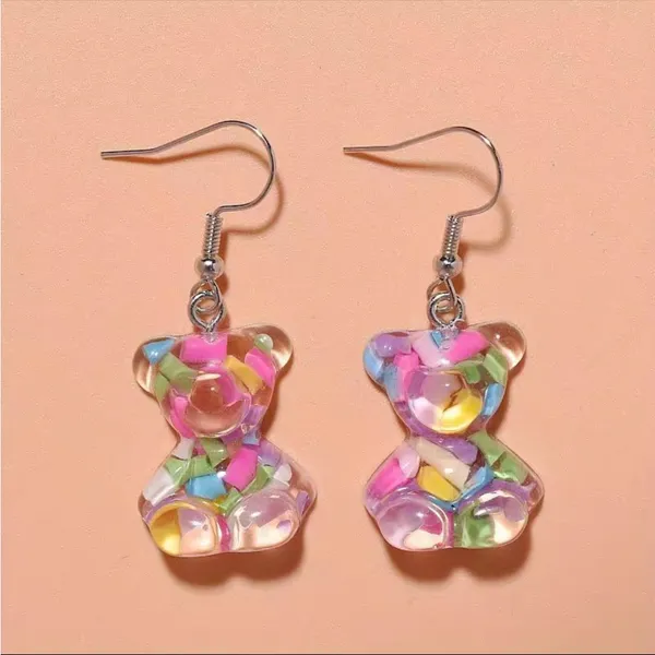 1pair Cute 3D Colorful Acrylic‎ Bear Drop Earrings *Faux Fashion Jewelry - Image 5