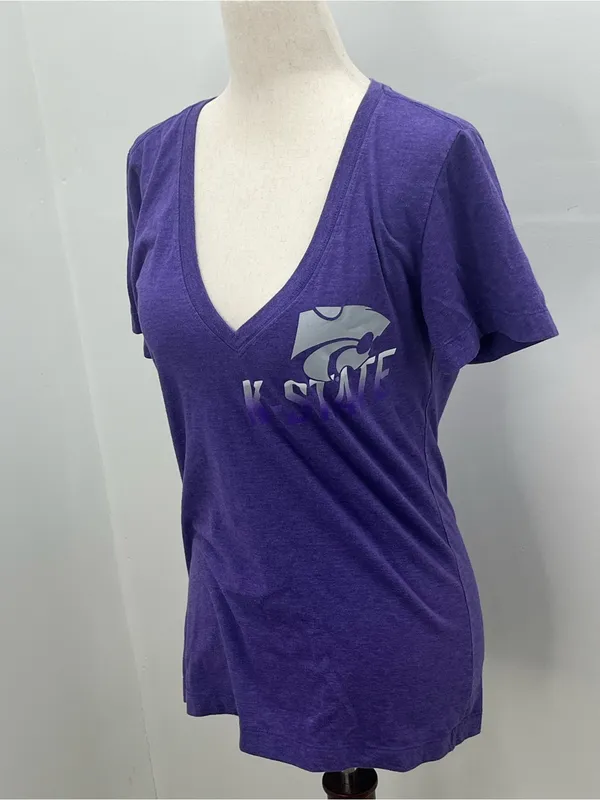 Nike Womens Kansas State K-State Wildcats Purple V-Neck Graphic T-Shirt Large - Image 2