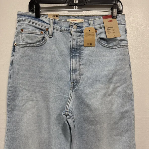 Levis Ribcage Bell Jeans Super High Rise Blue Denim Womens 32 x 32 Flare Retro - Image 2