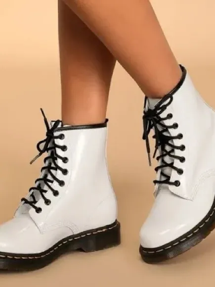 Dr. Martens Cream and Black Lace-Up Boot Interior - Image 8