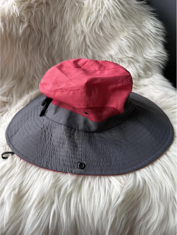 Sun Shade Wide Brim Outdoor Hat - Red and Gray - Image 3