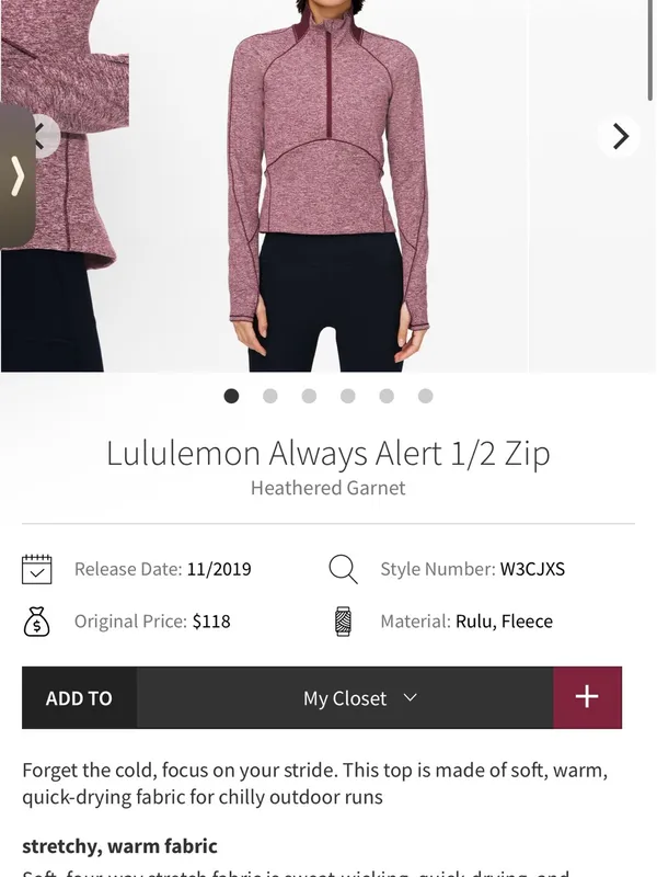Lululemon Always Alert 1/2 Zip Pullover Heathered Garnet Running Top Sz 2 - Image 2