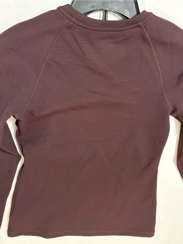 Dark brown chocolate nwot S FIGS waffle knit long sleeve underscrub top logo new - Image 3