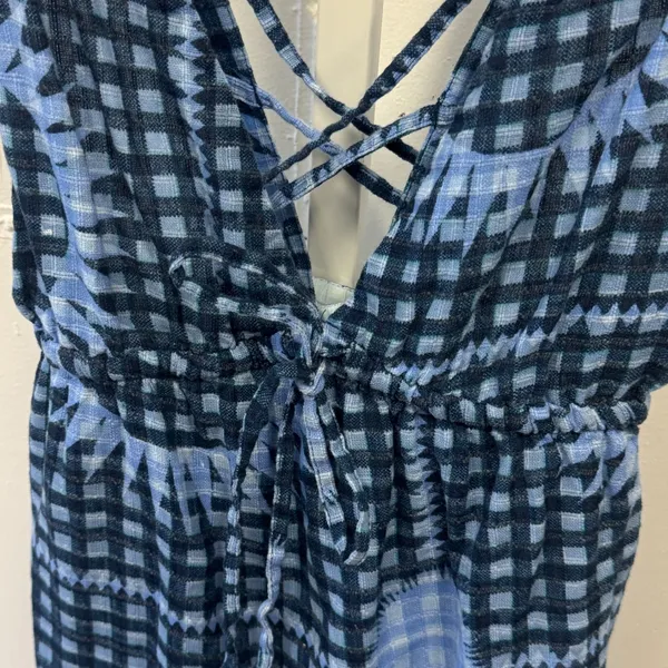 Urban Outfitters Blue Gingham Sunburst Lace Up Mini Dress Medium Summer - Image 5
